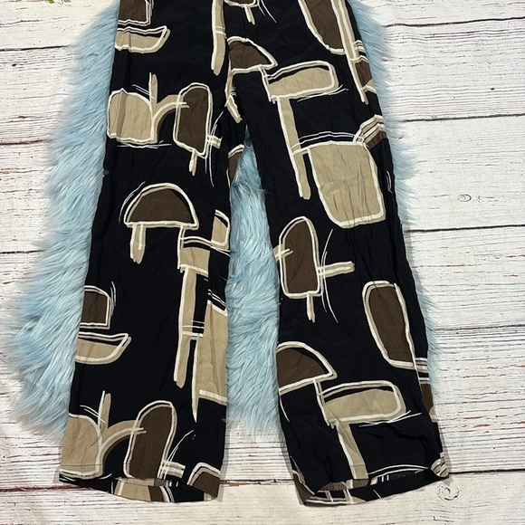 Zara Geometric Tan Black Patterned Wide Leg Pants - Picture 7 of 8